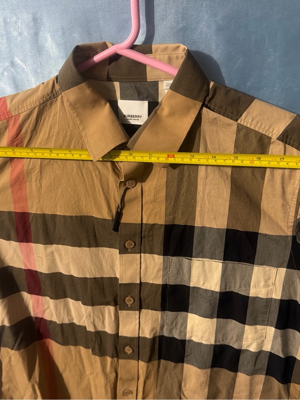 Mens  Burberry Check Stretch Cotton Shirt Size XL Large - Picture 7 of 9